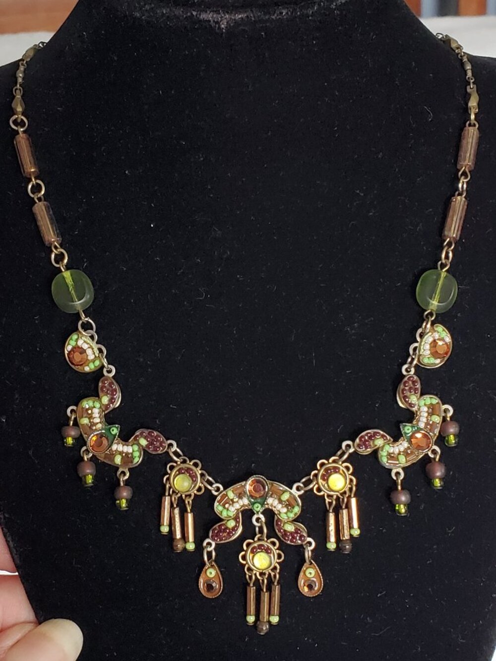 Vintage ADAYA beads and stones lace style necklace Looks Beautiful *added photos